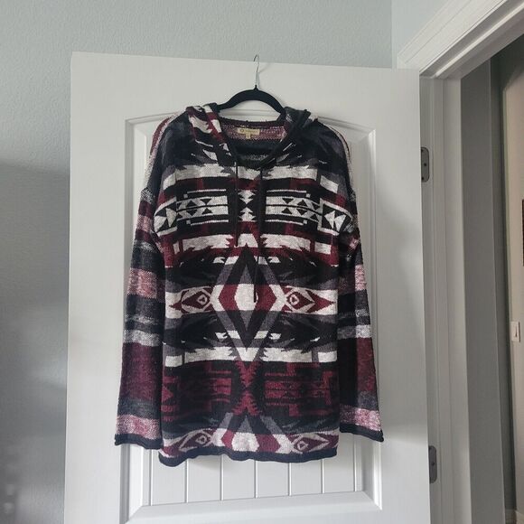 Democracy Womens pullover XL Hooded Sweater Native print aztek mayan peruvian - Picture 1 of 9